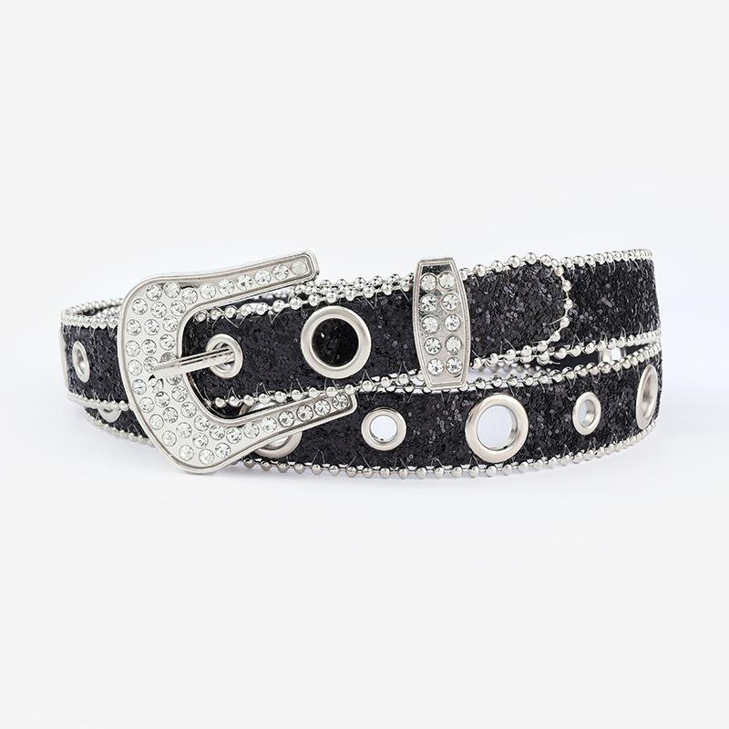 

Rhinestone Belt for Women, Fashionable Sequined Full Diamonds, Air Eye and Chicken Eye Jeans Strap 110cm