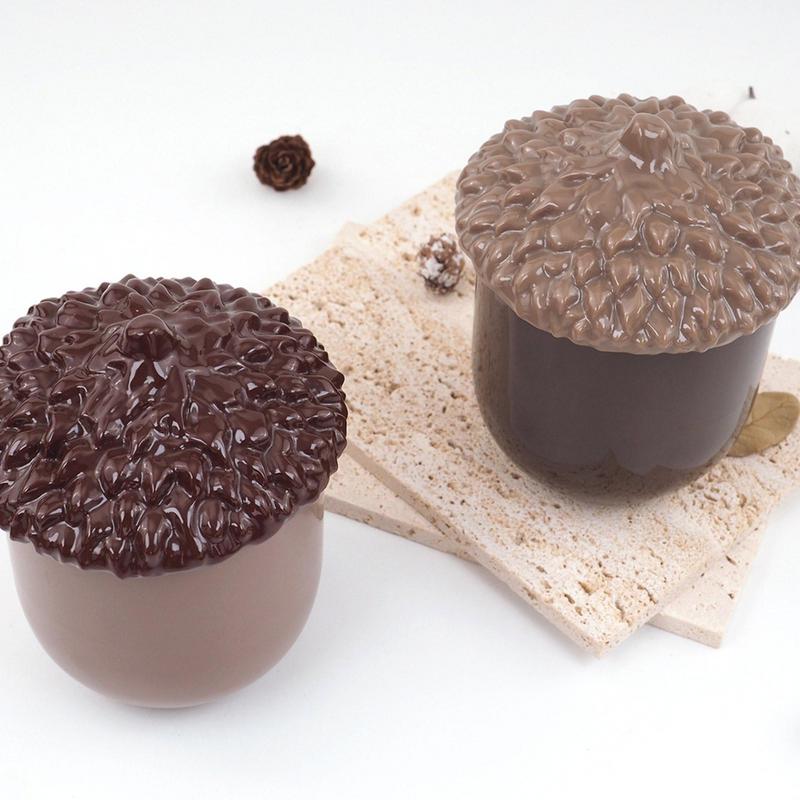 Coppa Pigne con Coperchio Stampini in Silicone Fai da Te Gesso Cemento Ghiande Contenitore Gioielli Scatola Portaoggetti Barattolo Gioielli Stampini in Silicone
