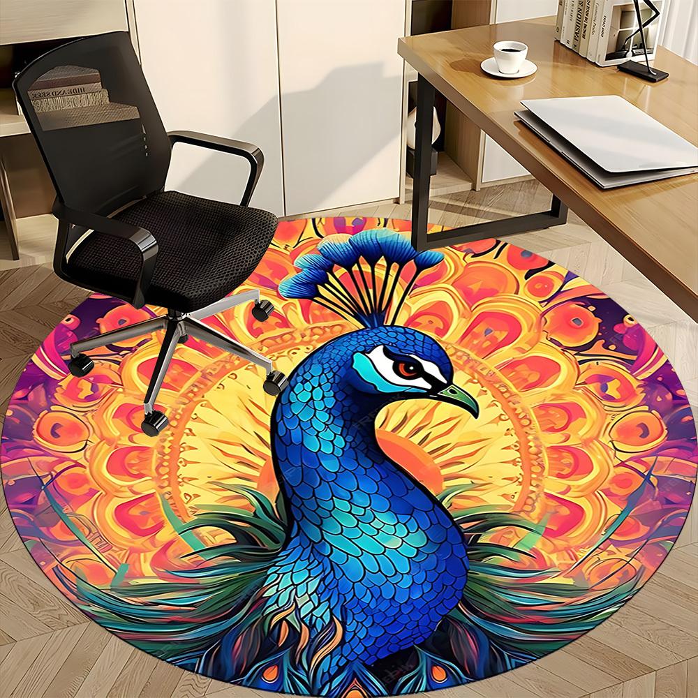 1pc Peacock Mandala Office Round Area Rug, Indoor Mat Suitable ForOffice, Under Office Chairs Bedroom Living Room Home Decor, Room Deco, D097