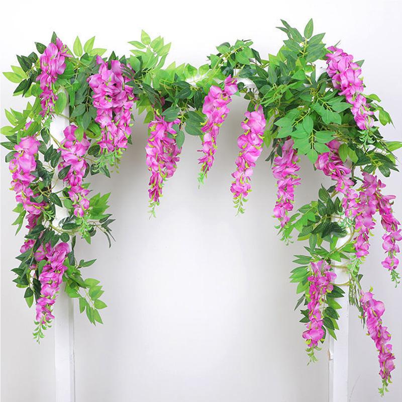 2M Τεχνητά Λουλούδια Wisteria Γιρλάντα Κρεμαστό λουλούδι από μεταξωτό αμπέλου για τον κήπο του σπιτιού Εξωτερική τελετή Γάμου Αψίδα Floral διακόσμηση