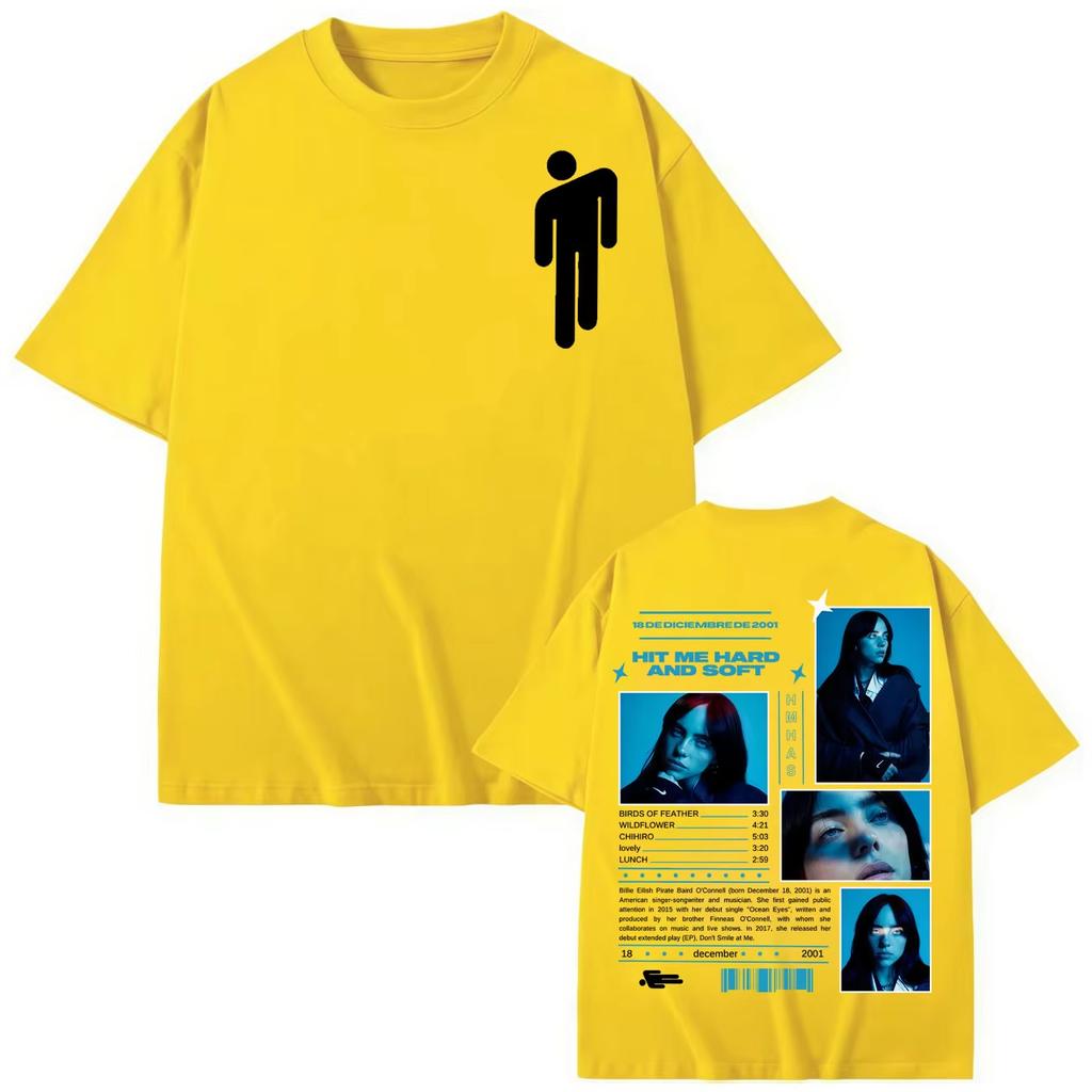 Billie Eilish Hit Me Hard and Soft A Tour Camiseta 2026 Verão Nova Unissex Moda Feminina Algodão Camiseta Oversized Y2K