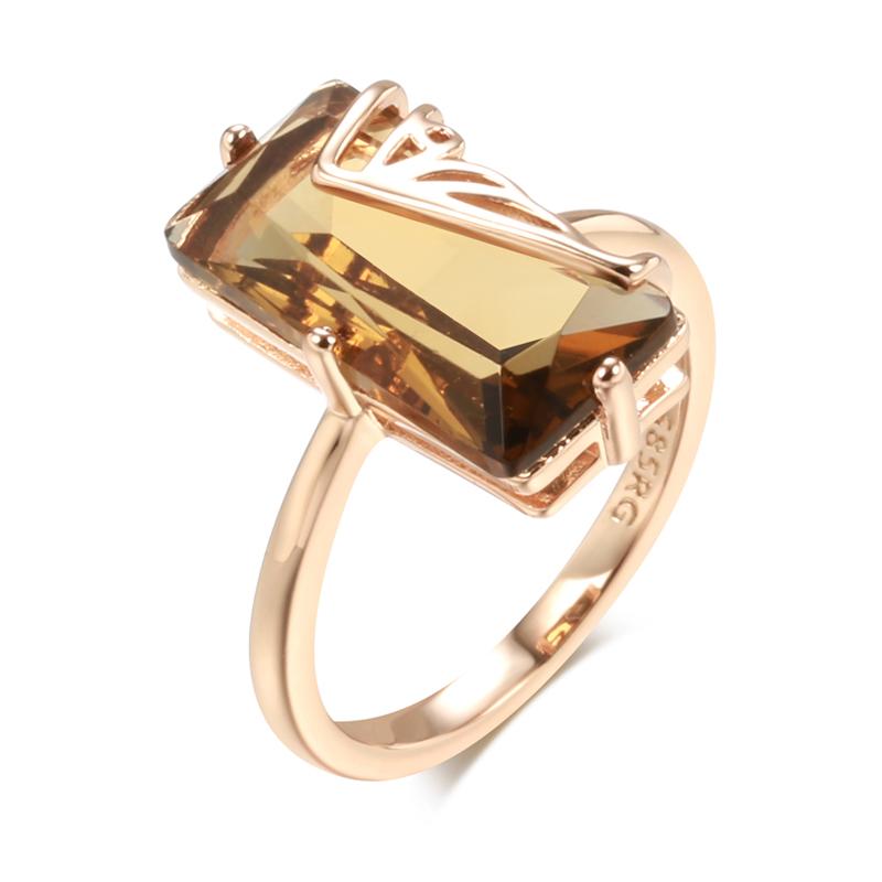 

Fashion Light Brown Natural Zircon Big Ring For Women Simple Square Rose Gold Color High Quality Daily Jewelry 10