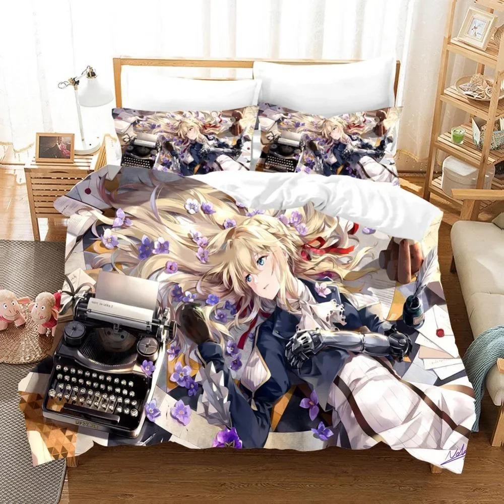 Comforter Anime Violet Evergarden Bedding Set 3D Printed Suitable For Bedroom Kids Home Textile