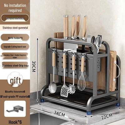 Gunmetal Gray Stainless Steel Kitchen Knife & Utensil Organizer