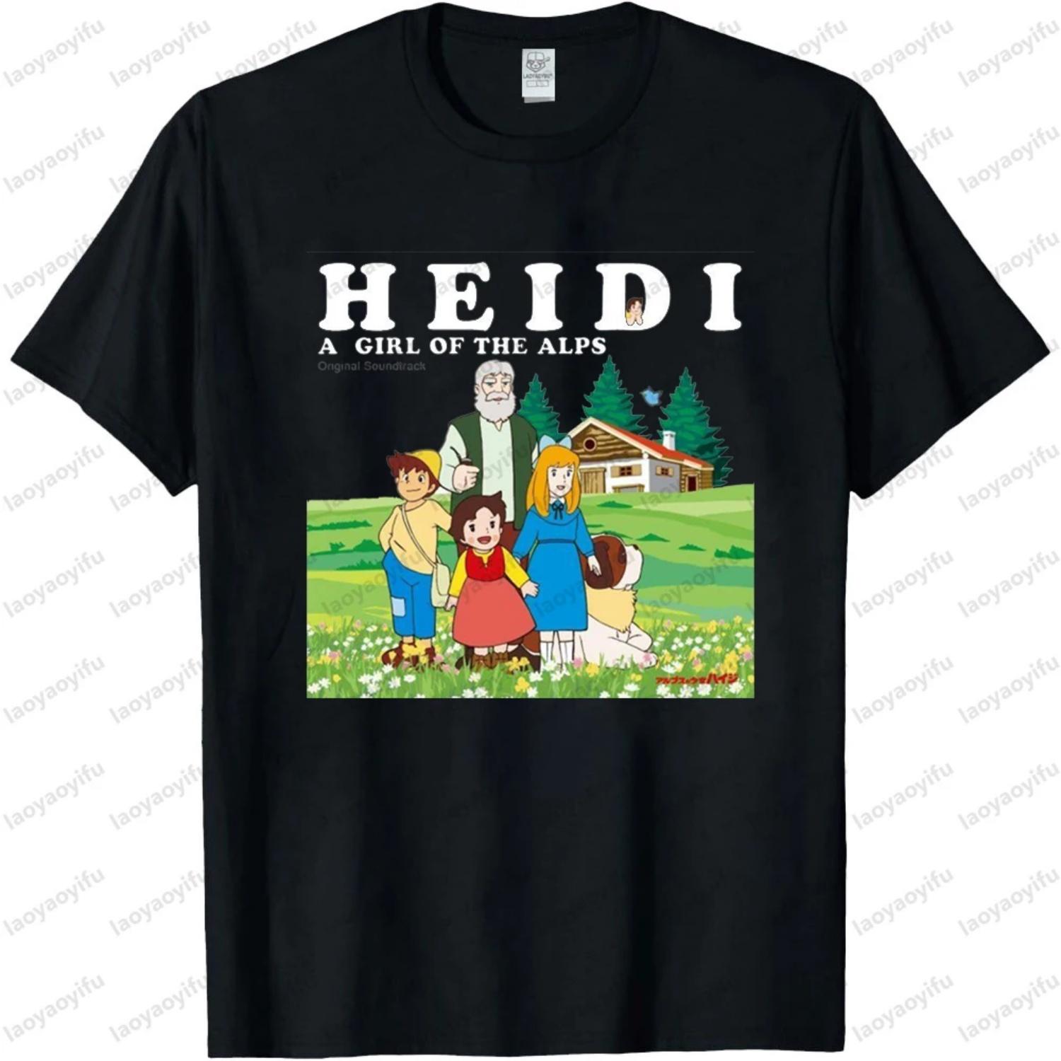Cartoon Character Print Creative Pattern Design T Shirt Heidi The Girl From The Alps Theme Unisex Tee Tops Women Summer T Shirt S чёрный