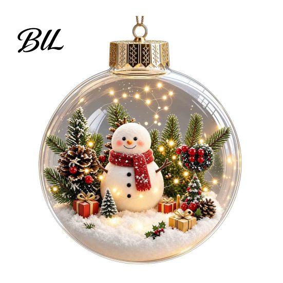 Indoor Holiday Decorations Glowing Christmas Story Ornament, Mini Scene In Ball Hanging Decoration, Xmas Tree Ornaments Light Up Acrylic Clear Pendant