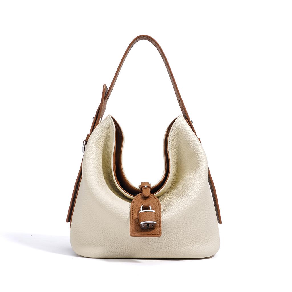 New High-end Leather Niche Design Shoulder Bag Daily Commuting Large-capacity Bucket Casual Messenger Bag Women