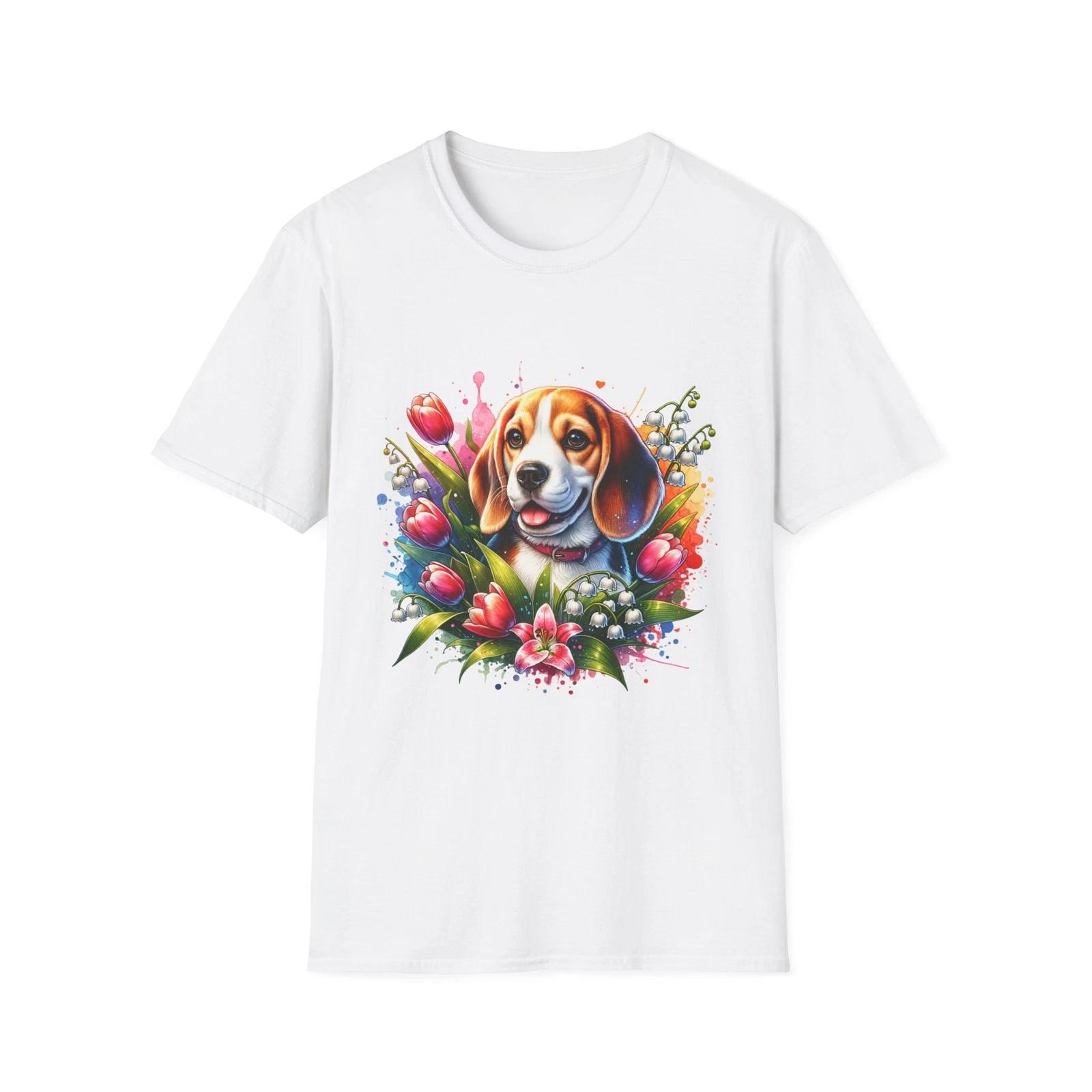 Colorful Beagle Love T-Shirt, Dog Lover Gift, Pet Parent Apparel, Floral Dog M