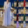 European & American Fashion V-neck Long-Sleeve Shirt with Wide-Leg Sequin Pants and Belt - Elegant Waist-Slimming Design