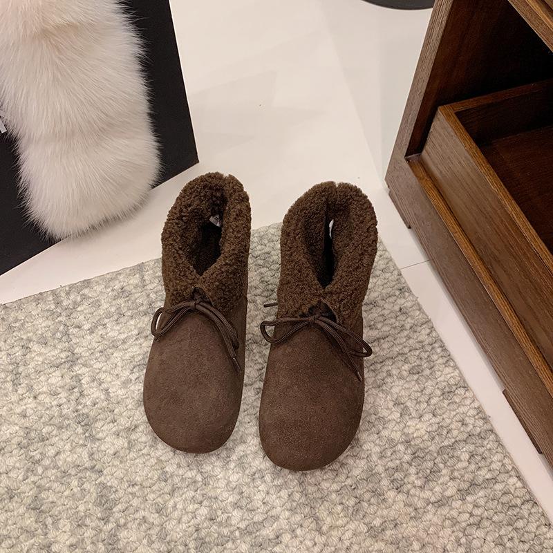 Fashion retro Maillard thick-soled velvet short boots, new winter season warm and thickened outer wear snow boots tide 40 темно-коричневого