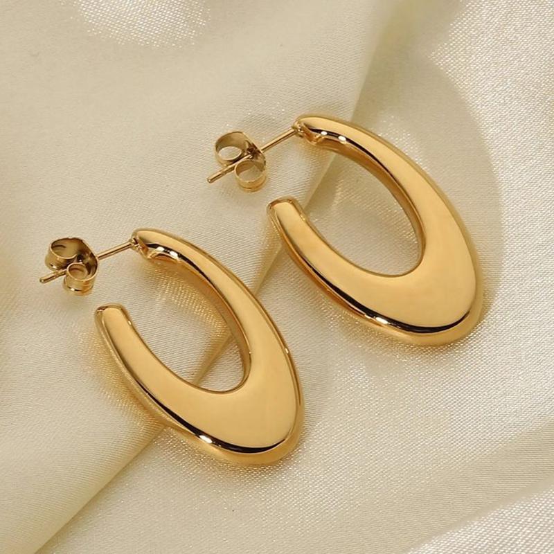 Exquisite Stainless Steel U Shape Hoop Earrings for Women 18K Gold Plated Waterproof Glossy Metal Hammered Earrings Punk Jewelry