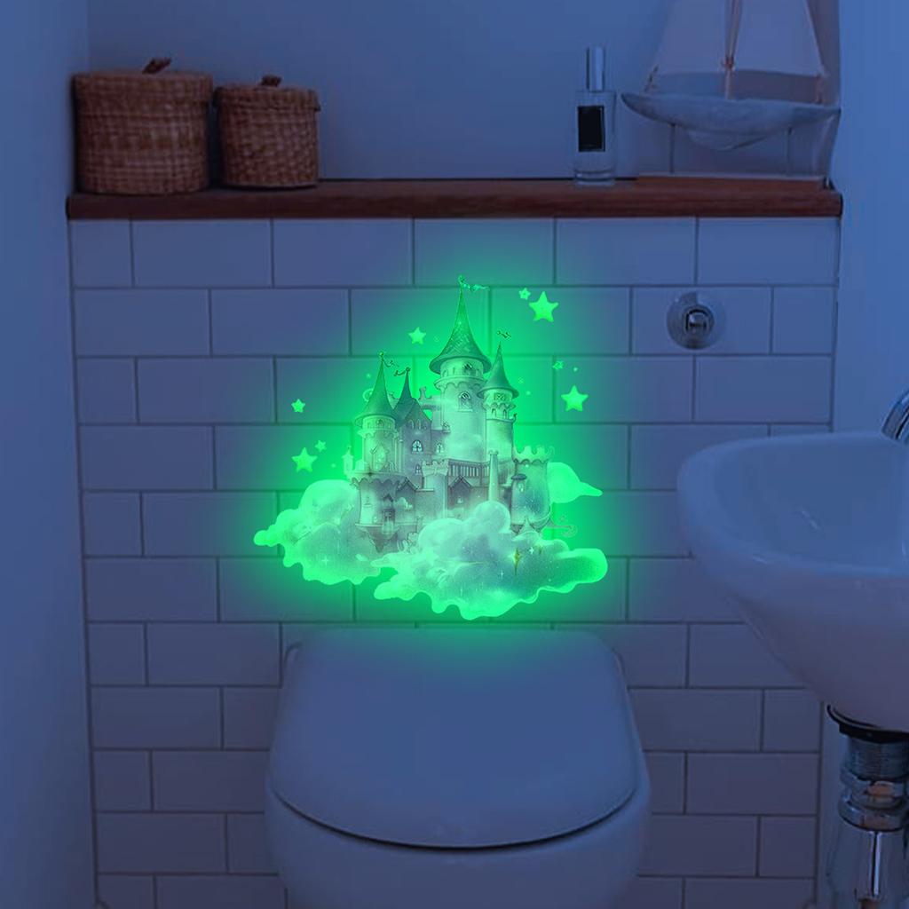 Luminous Dolphin Panda Rabbit Animal Flower Toilet Sticker Self-Adhesive Pvc Bathroom Home Decoration Green Dream Fun Pattern