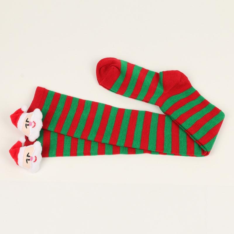 Women Cute Plush Santa Claus Striped Over Knee Long Socks Thigh High Stockings for Christmas Cosplay Costume Hosiery