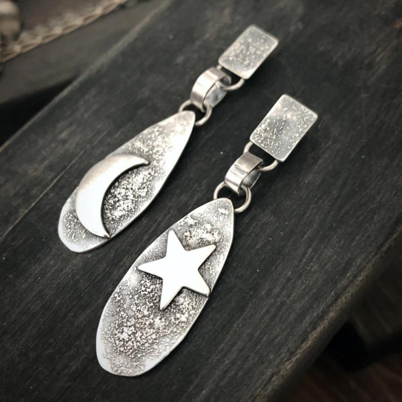 Модные унисекс серьги Готический Ретро Звезда Луна Панк Дизайн Бохо Стиль Модные Аксессуары античный серебряного
