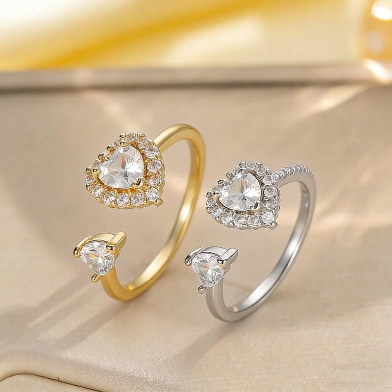 Luxury Cubic Zirconia Heart Shaped Opening Adjustable Rings for Women Personality Love Charms Ring Wedding Jewelry Accessories .