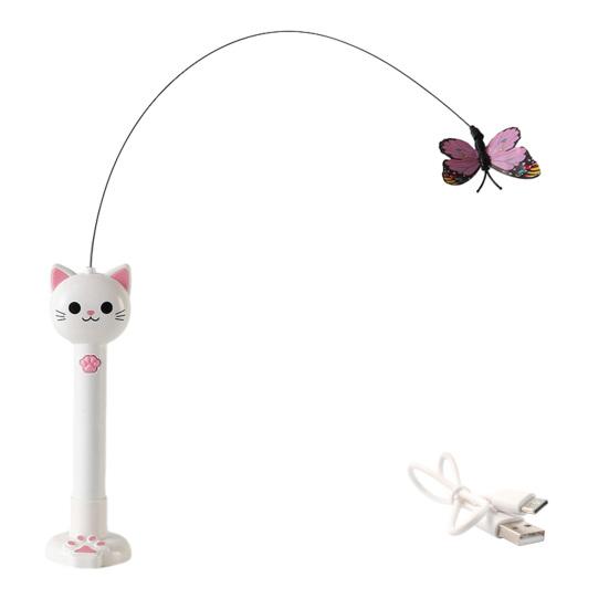 2-in-1 Interactief Katten Speeltje, Kattenhengel Speeltje met Stoffen Vlinder Teaser Zuignap Basis, Oplaadbaar Rood Licht Katten Speeltje voor Binnenkat Zelf