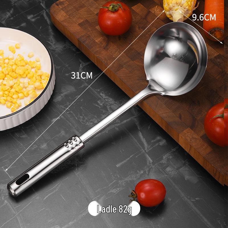 7-Piece Stainless Steel Kitchen Utensil Set: Spoon, Spatula, Slotted Spatula, Strainer, Ladle, Rice Spoon, Flour Sifter, and Meat Fork