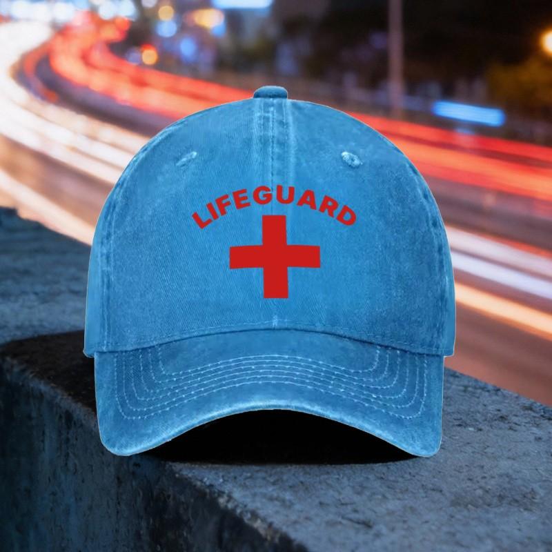 Lifeguard Cross Washed Baseball Cap Adjustable Cotton Outdoor Beach Travel Hat
