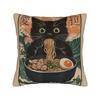 Funny Black Fat Cat Eating Ramen Pillowcases Kawaii Pillow Case For Sofa Couch Bed Living Room Design Pillow Cover