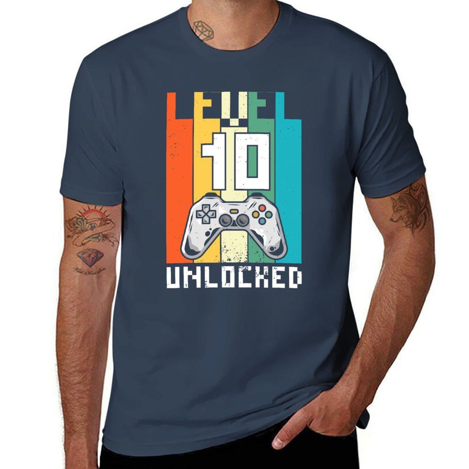 Level 10 Unlocked Funny 10th Birthday Gift For Video Gamers Tshirt Work Wear Simple Tee Shirt S