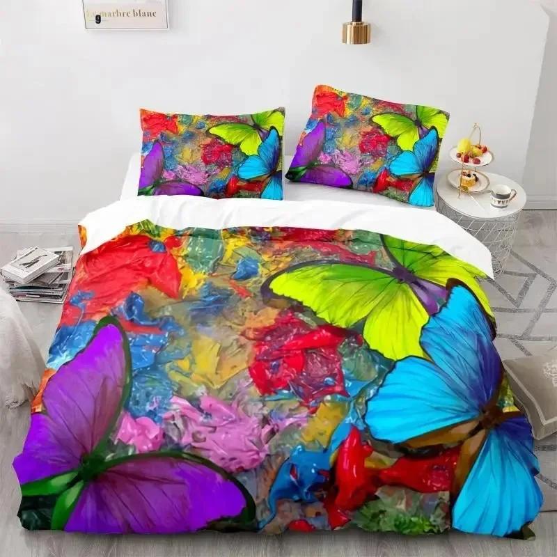 Butterfly Duvet Cover Set 3D Galaxy Purple Butterfly Floral Printed Bedding Set Fantasy Theme King Size Comforter Cover For Girl