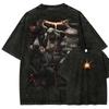T-shirt Double Face Lavage Acide Bonfire Knight Dark Souls Chevalier Épique Médiéval Vintage Noir Surdimensionné Unisexe Gaming Streetwear T-shirt