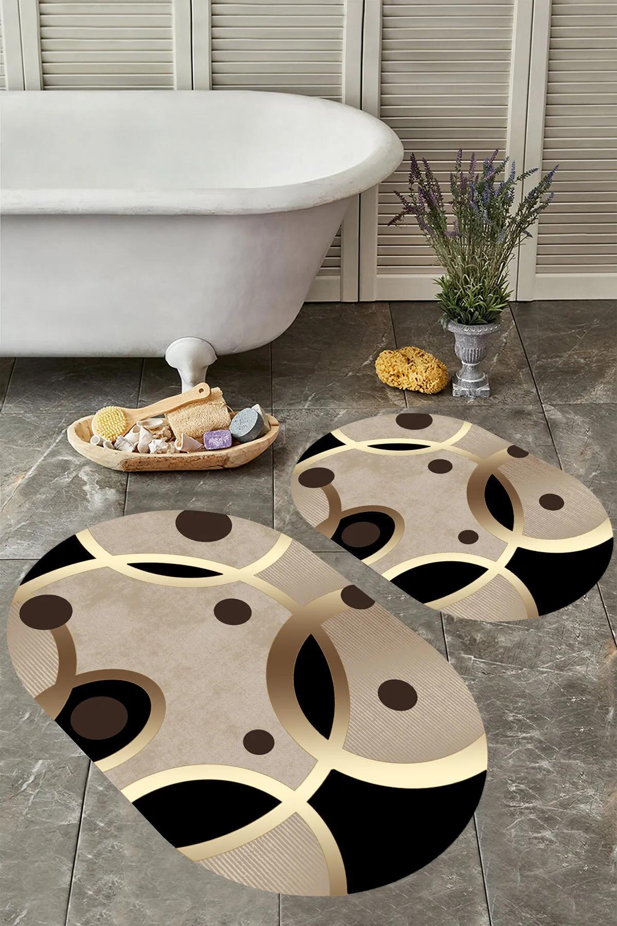 

EPeddler Home Modern Gold Silver Pattern, моющийся, овальный набор ковриков для ванной из 2 предметов 40 x 60 & 60 x 100