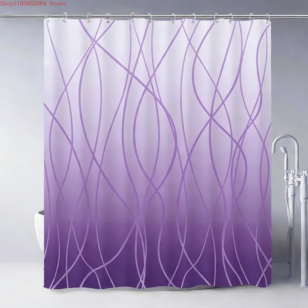 Modern Teal Gradient Wavy Line Art Waterproof Shower Curtain