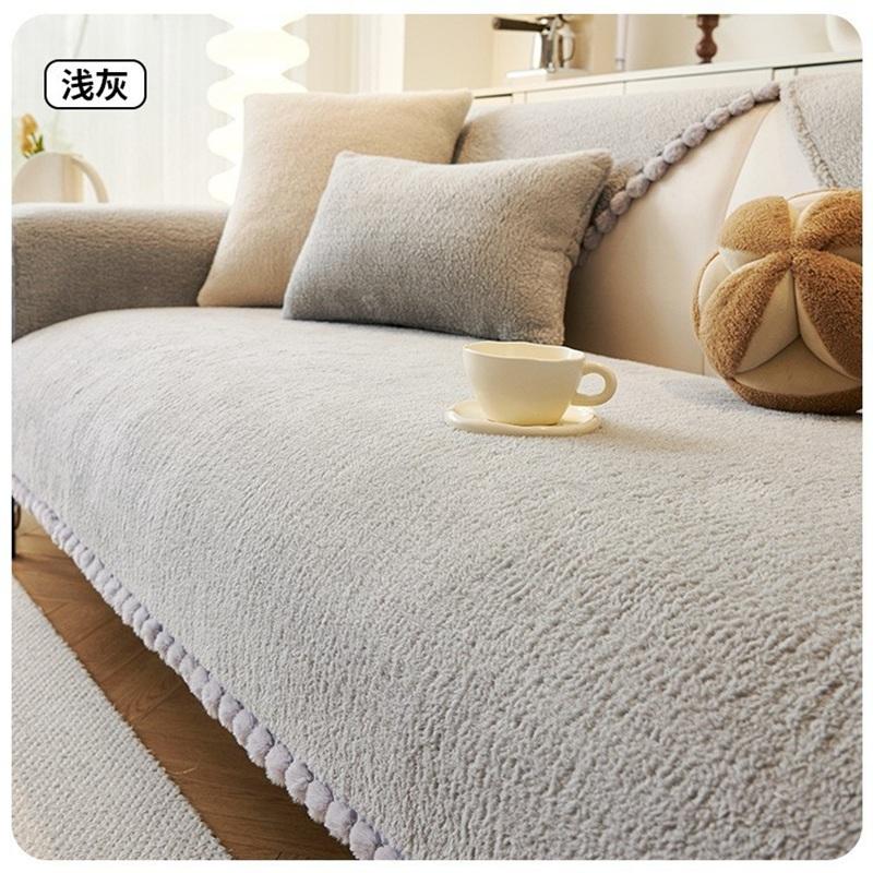 Non-Slip Leather Sofa Cover, Shearling Sofa Cushion, Thickened Fleece Seat Pad for Fall and Winter, Luxury-Style Cover Cloth