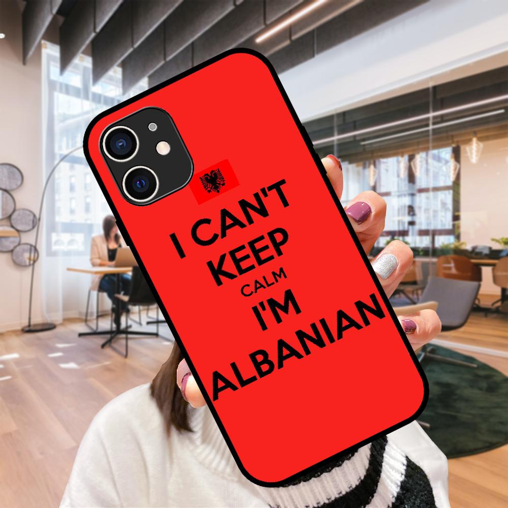 For iPhone  11 12  8 Plus Mini Pro X XR XS Max 4 5 7 6 6S 8 SE Phone Case Black Cover Shell Soft Etui Albanian Flag Eagle