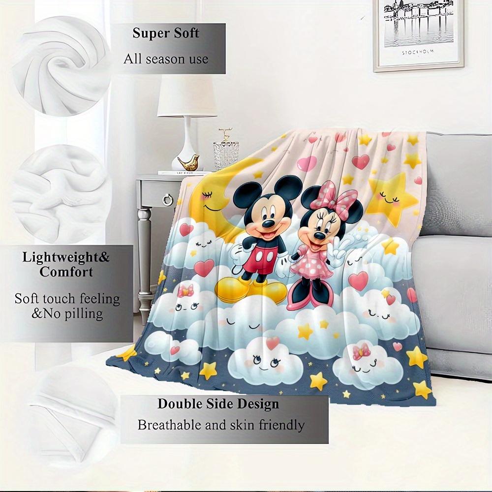 1pc Throw Blanket - Cute Mickey Mouse and Minnie Mouse Design, Romantic Moon and Stars Clouds