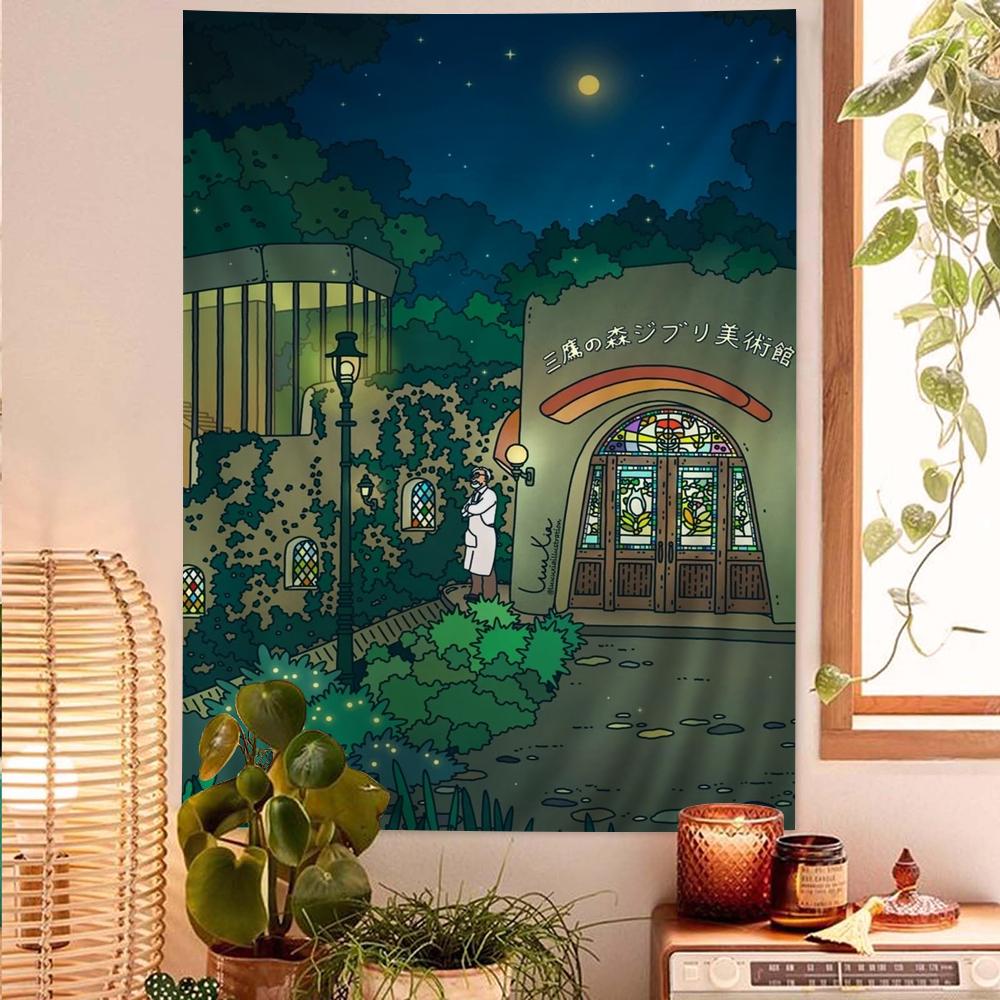 City Night Moon Aesthetic Tapestry Japanese Anime Boosts Home Decor and Room Atmosphere Bedroom Tapestry Living Room Tapestry