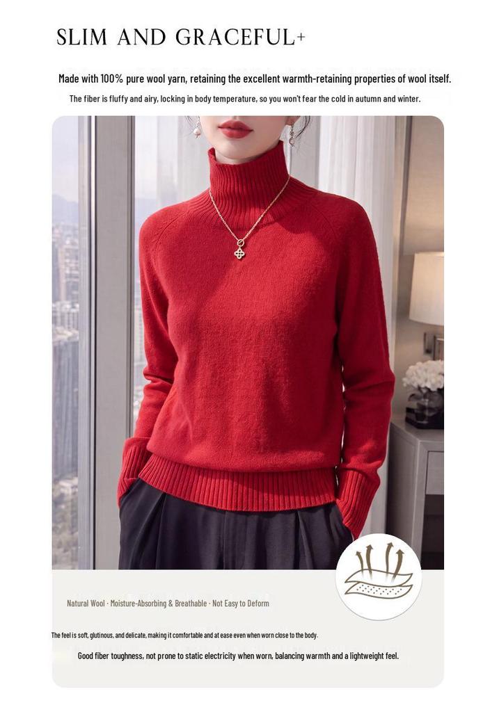 Retro Elegant High-Neck Pure Wool Sweater - Soft, Skin-Friendly, Warm, and Versatile for Autumn/Winter