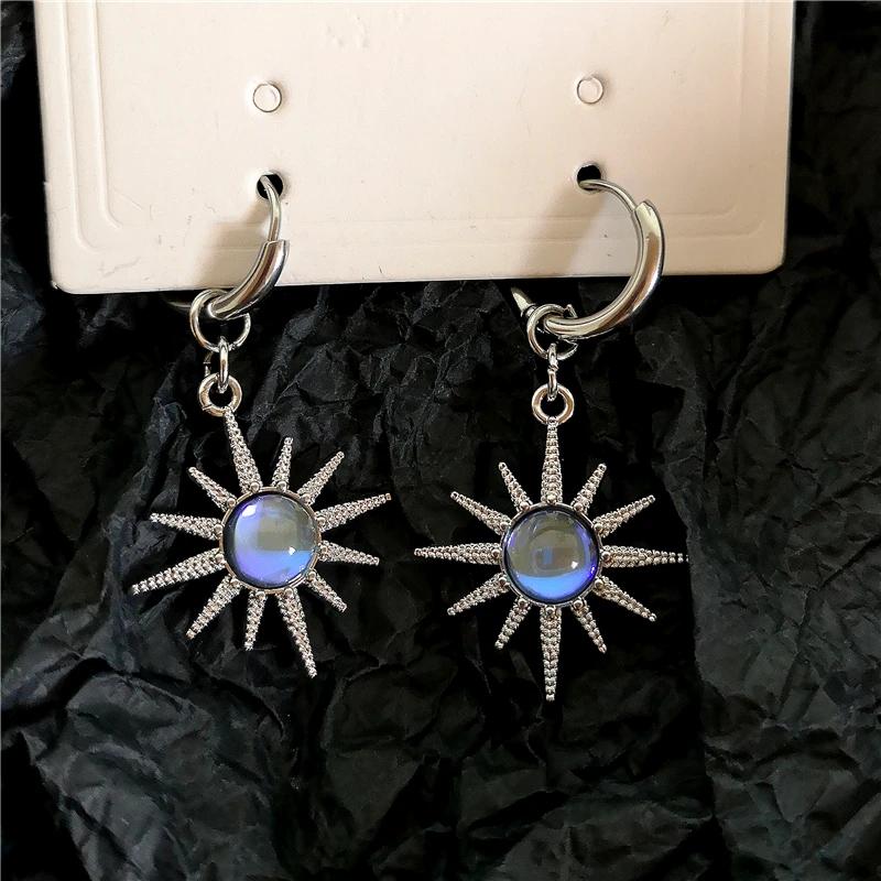 Moonlight Stone Sun Drop Earrings For Men Women Gothic Punk Vintage Y2K Cool Goth Grunge Jewelry Accessories 2024 New Fashion
