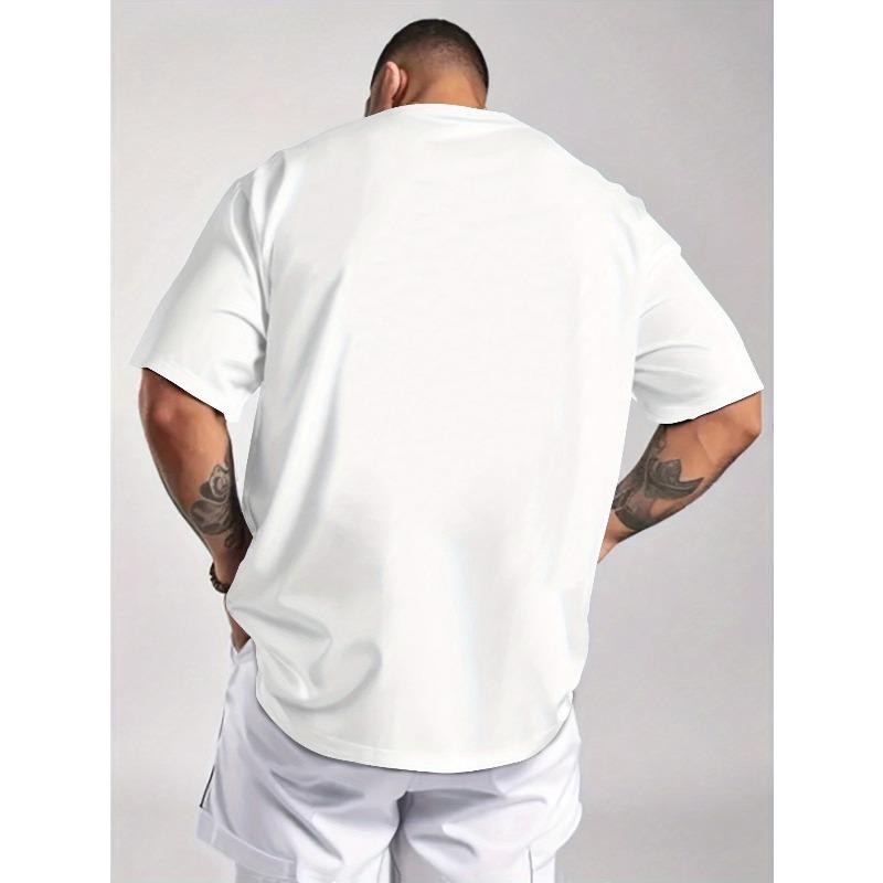 T-shirt Excentrique pour Homme - Imprimé Lettre Audacieuse et Avion, Col Rond Manches Courtes Style Streetwear Décontracté T-shirt d'Été, Coupe Régulière, Grande Taille
