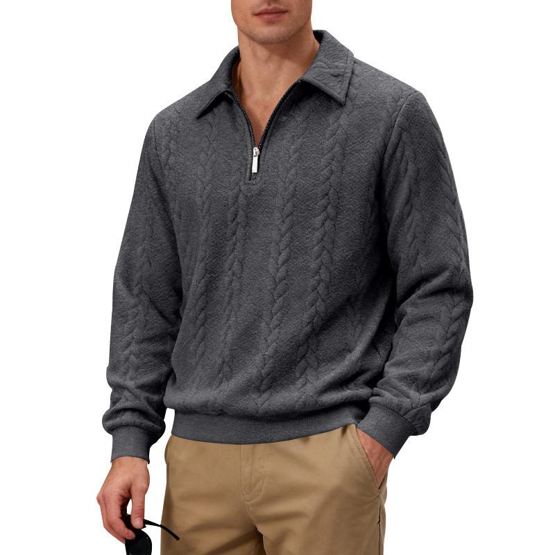 

Spring and Autumn New Men s Casual Commuting Simple Textured POLO Long-sleeved Sweatshirt XXXL сірий