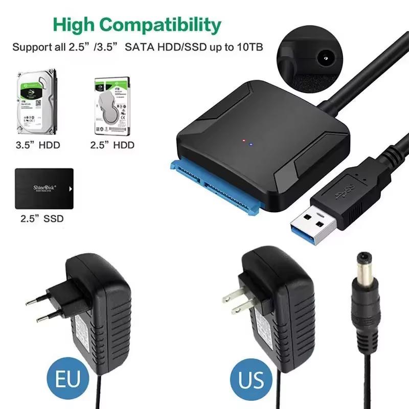 USB3.0 to SATA 3.5 HDD Cable SATA III Hard Drive Adapter Converter for 2.5" SSD HDD Hard Drive Disk with 12V/2A Power Adapterer