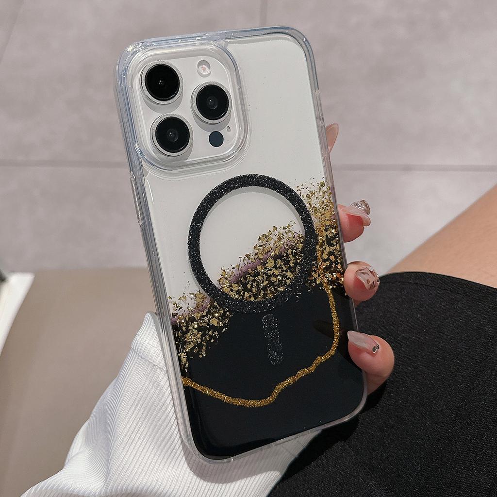 For iPhone 14 Pro Max Case Compatible with MagSafe Epoxy Marble Texture PC+TPU Phone Cover