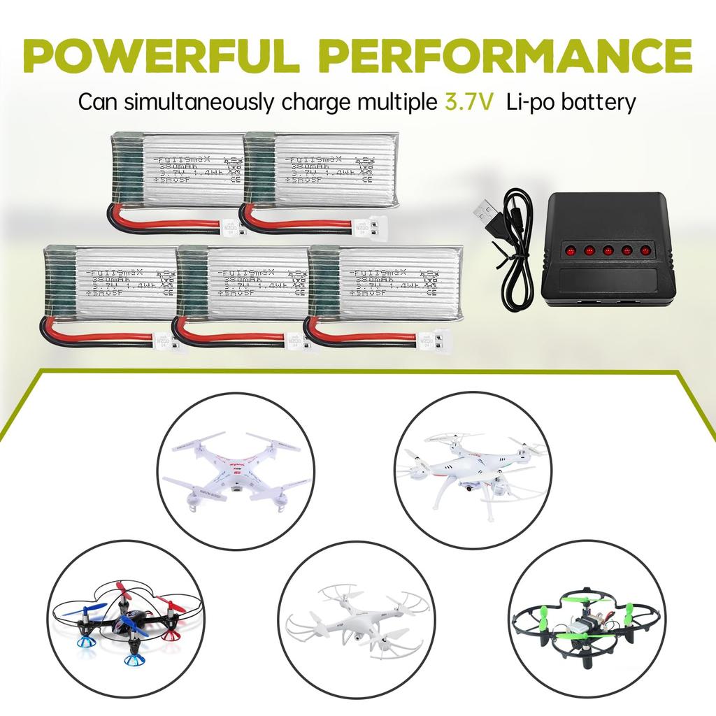 5PCS 3.7V 380mAh Lithium Battery Pack for Hubsan X4 H107C H107D, Syma Q11 X13 S39 HS170, TOZO Q2020 E016H, WLtoys V252 V966 V911S, XK A150 A100