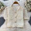 Summer Women's Embroidered Two Piece Sets Vintage Lace Splice Floral-Button Tops and Slimming Shorts Sets