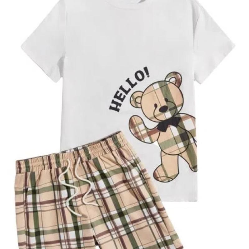 Lüks Çocuk Yaz Spor Giyim Tişört Şort 2 Parça Retro Set Moda Giyim Seti Sokak Giyimi Ayı Desenli 3D Baskı Stil