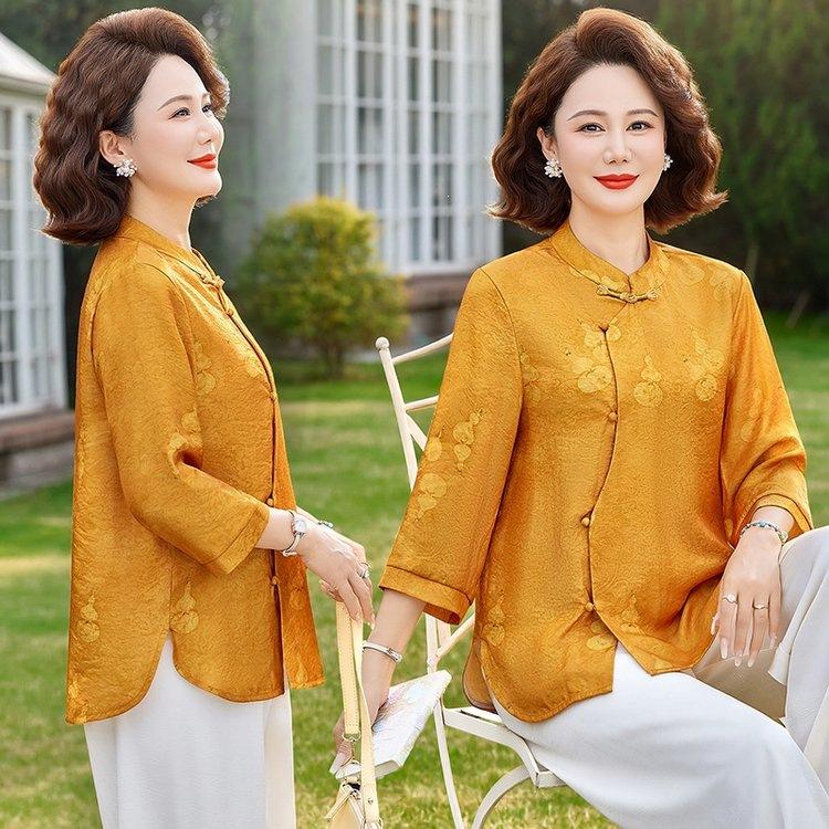 

2026 Spring Fashion: Women s Stylish Seven-Sleeve Shirt for Moms - Popular Thin Top for Middle-Aged and Elderly Women XL жёлтый