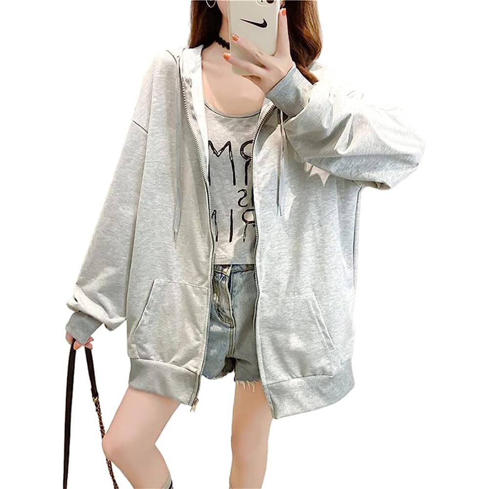 

LIYURLTA Oversized Loose Flattering Long Harajuku Korean LIY38 Women s Hoodie, Fit, Sweatshirt, Lightweight, Casual, Zip-Up Hoodie, Sleeve, Coat, серый