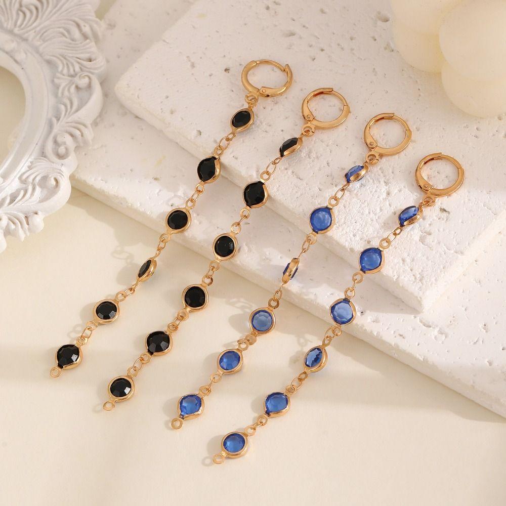 Copper Chain Rhinestone Earrings Colorful Rhinestone Long Tassel Earrings  Banquet Jewelry