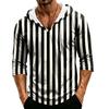 Men's Casual Hooded Striped Three-Quarter Sleeve T-Shirt