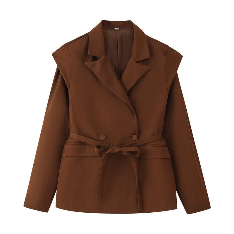 Kaslead New Women Clothes Western Style Fashion Simple Five-Color Lace-up Long Sleeve Blazers