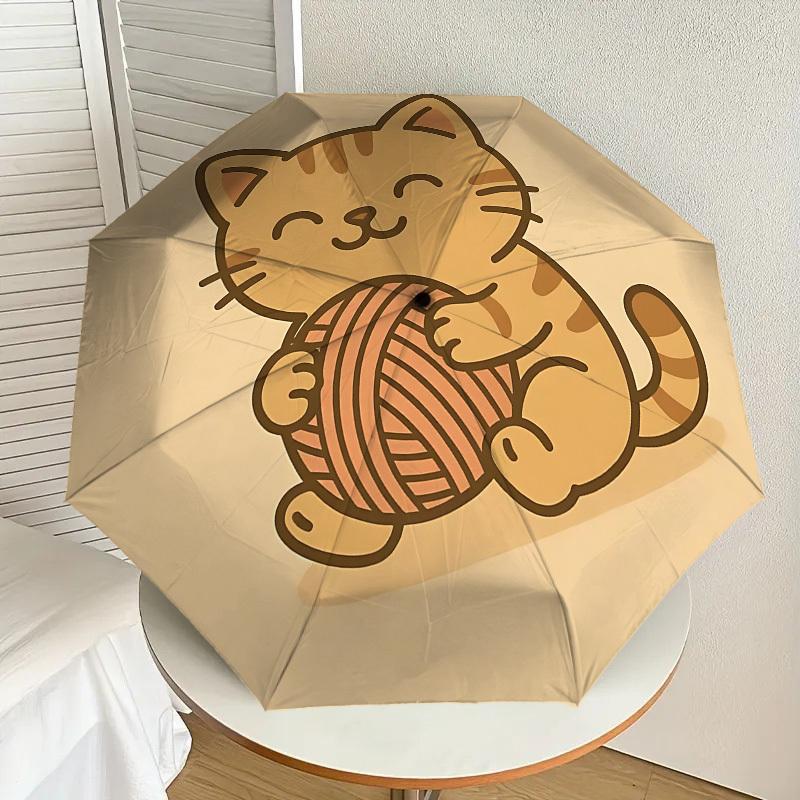 Adorable Cat with Yarn Ball - Umbrella Design: Perfect for Outdoor Adventures, Auto-Opening & Closing Umbrellas, Lightweight and Durable
