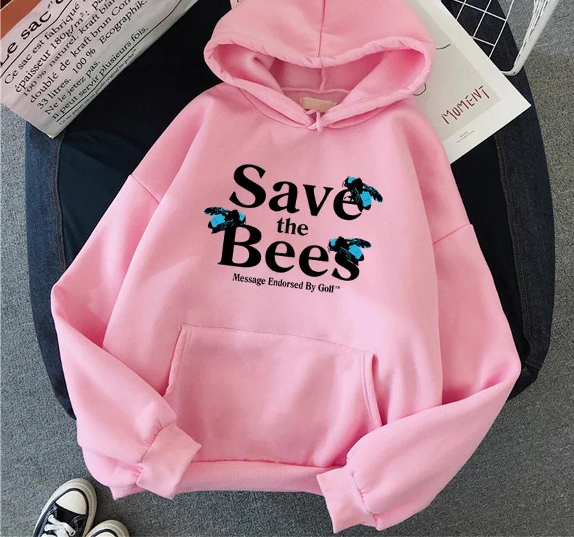 Hip Hop Cartoon Save The Bee Print Women's Hoodie Fashion Women's Hooded Pullover Women Y2k Women's Sweatshirt Clothing Y2K Top
