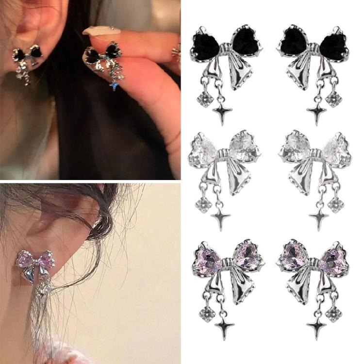 Bowknot Zircon Stud Earrings Fashion Piercing Earrings Simple Ear Stud for Women