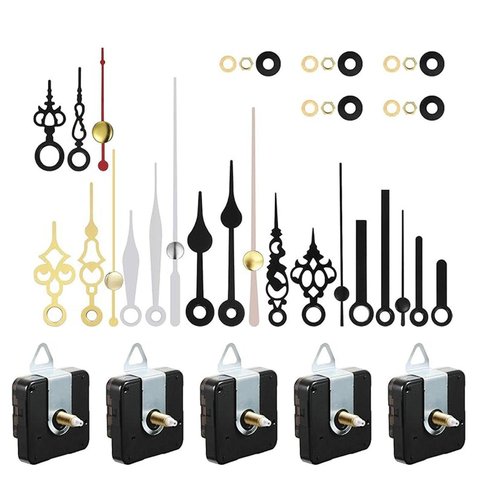 

5 штук Тихий кварцевый часовой механизм Механизм Комплекты запасных частей с ассортиментом стрелок для самостоятельного ремонта и украшения дома